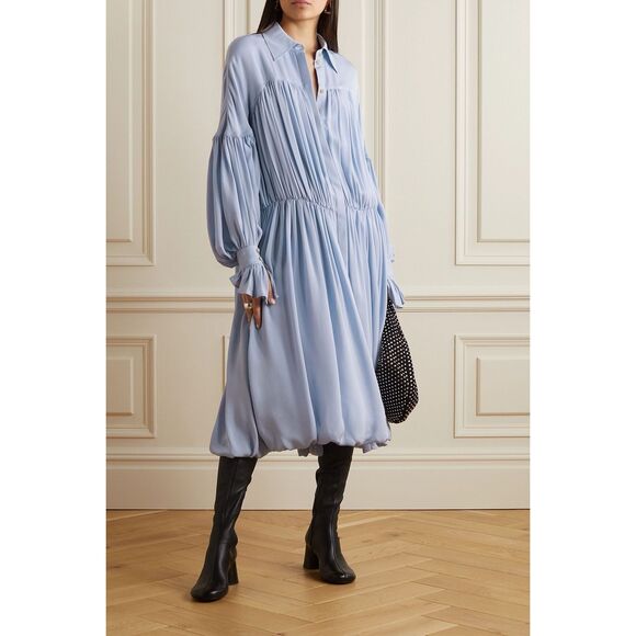 NWT KHAITE Colleen pleated silk-georgette midi shirt dress Size XS $2200 - Picture 1 of 9
